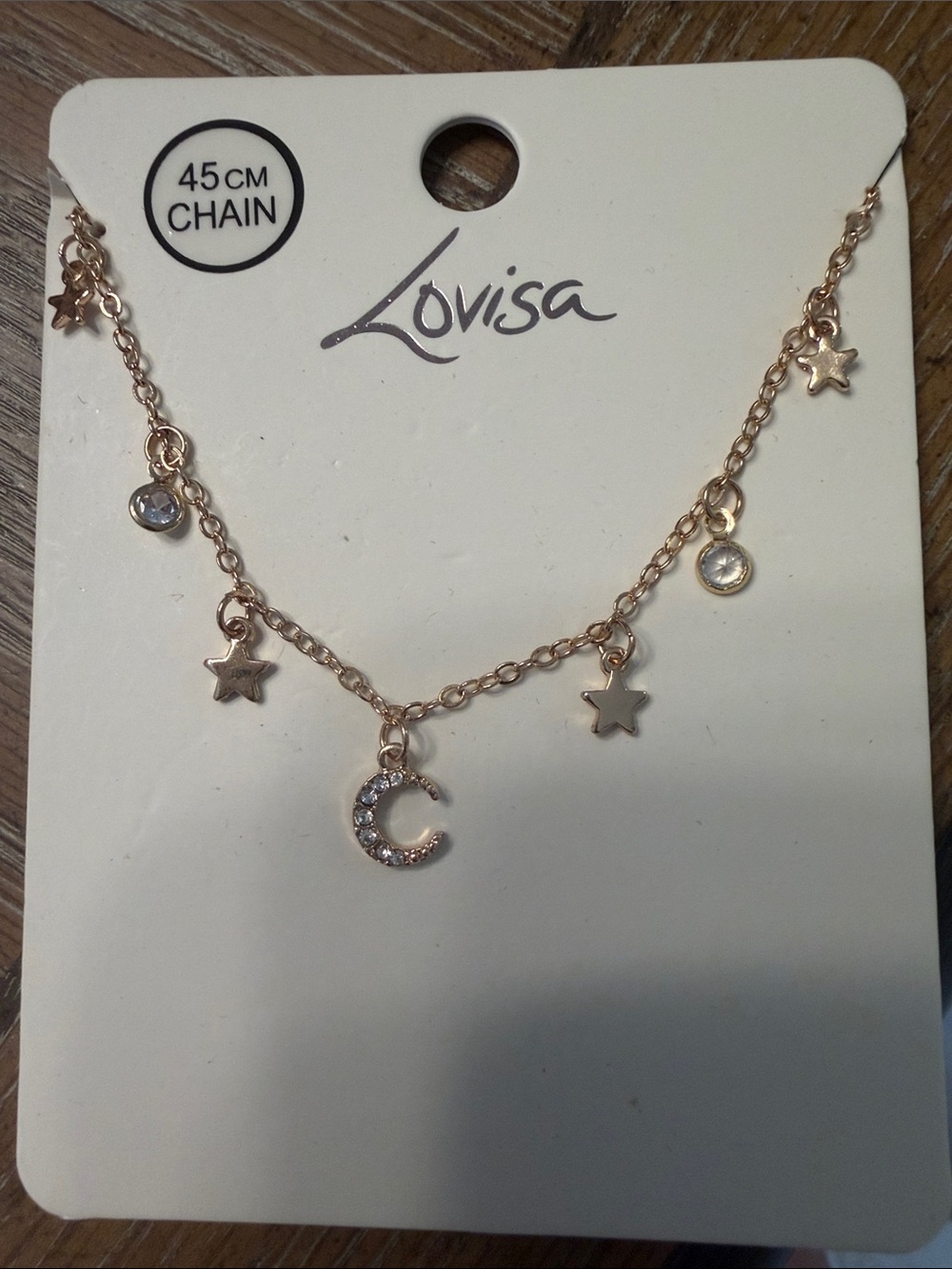 Rose Gold Moon & Star Charm Necklace - Pink Crystal Accents